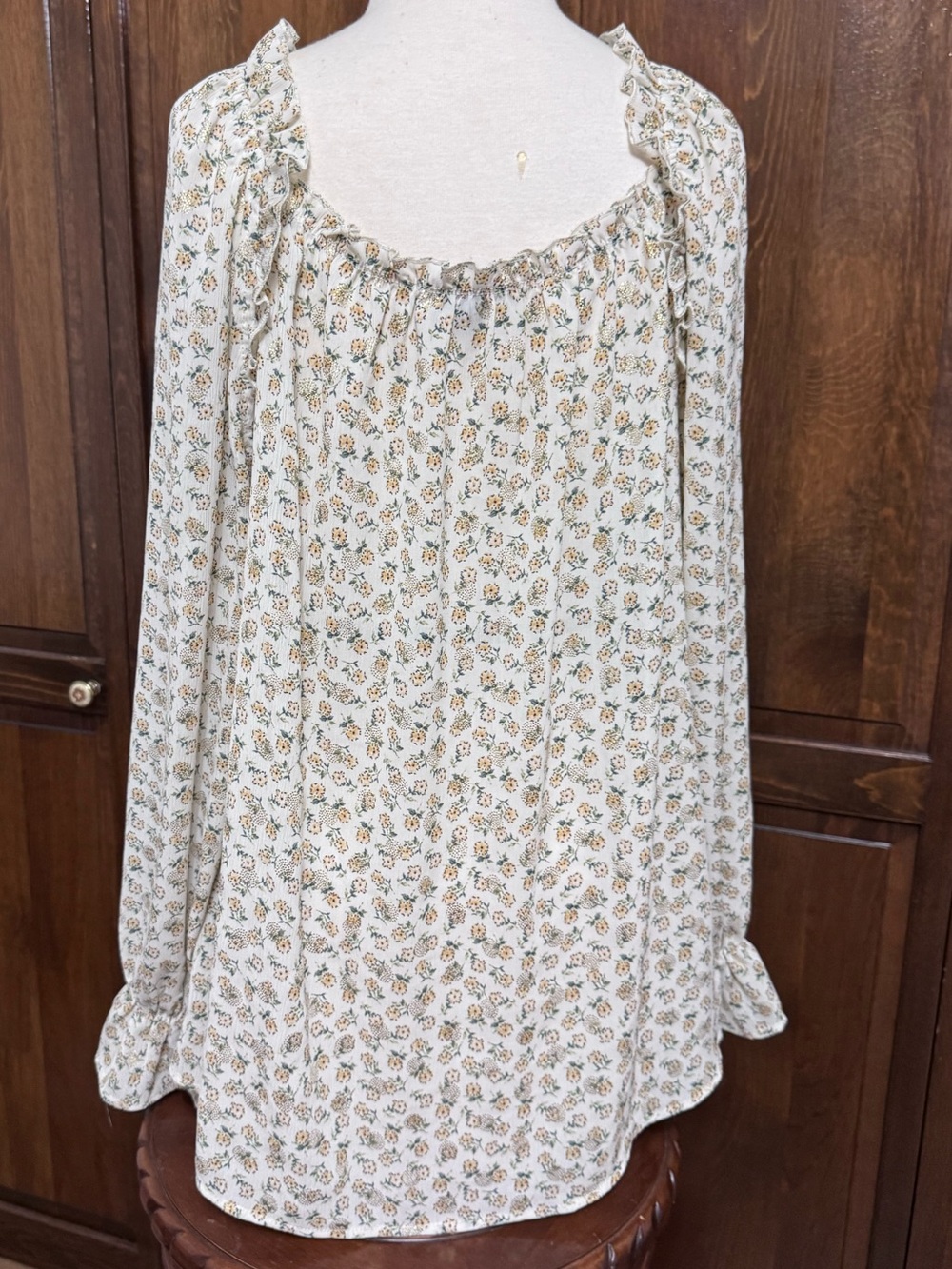 GiGiO Peasant Blouse Floral Square Neck Ruffle Small Metallic Lurex Boho Top S-L - Picture 7 of 7